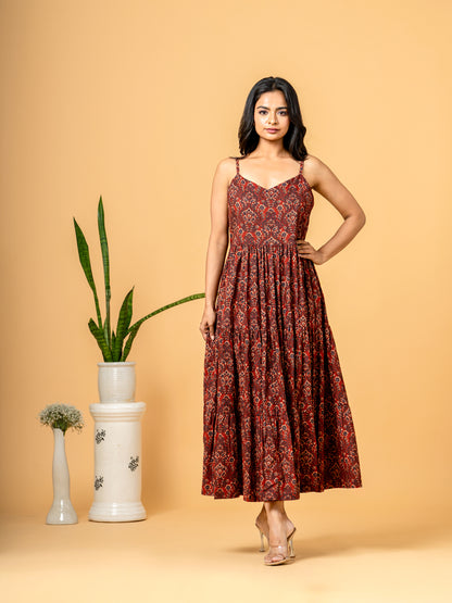 Red Kalamkari Print Goa Holiday Cotton Dress