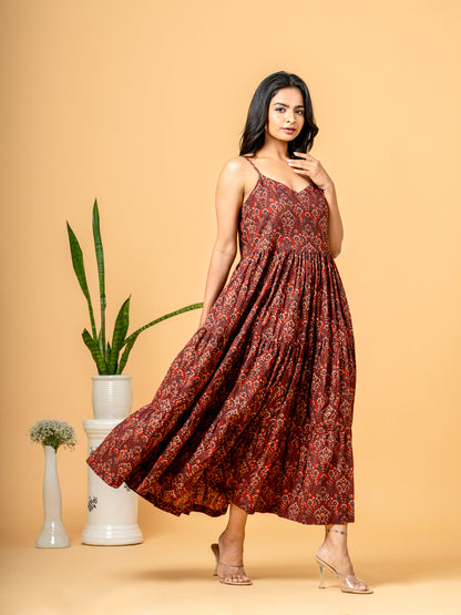 Red Kalamkari Print Goa Holiday Cotton Dress