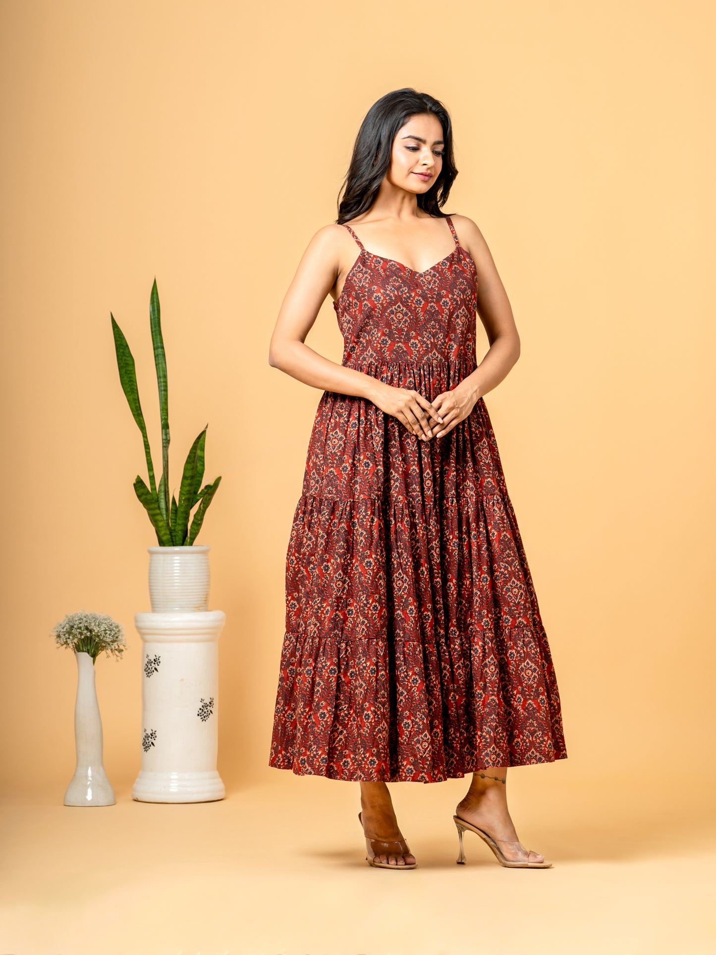 Red Kalamkari Print Goa Holiday Cotton Dress