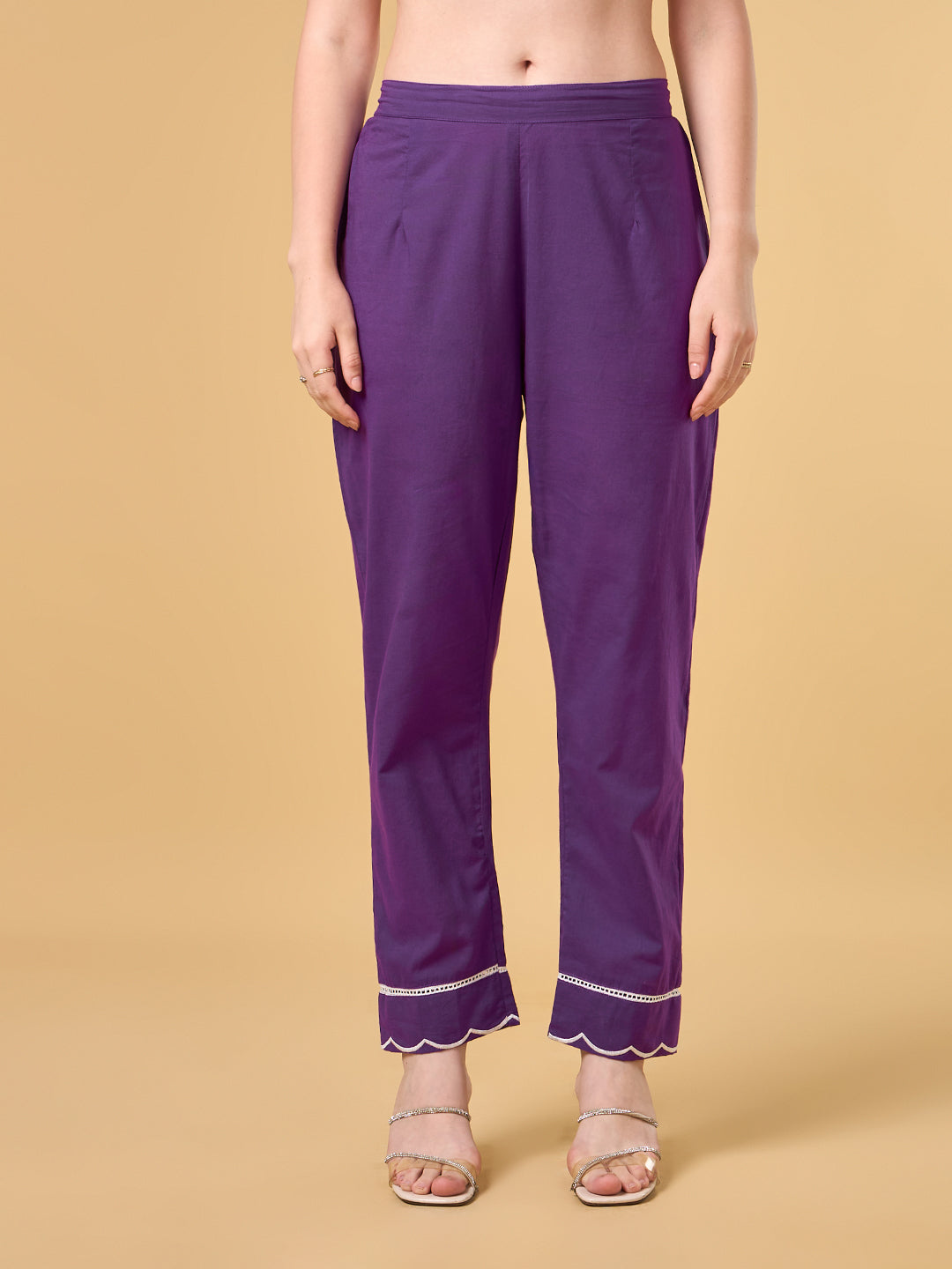 Dark Purple Embroidered Cotton Suit