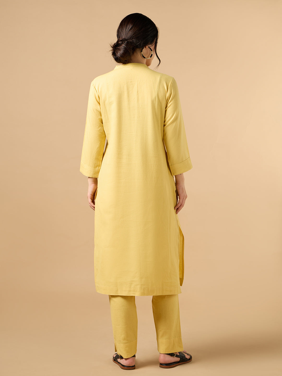 Classic Linen Yellow Straight Long Kurta