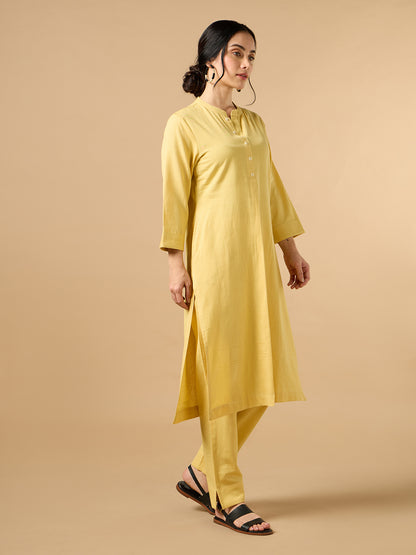 Classic Linen Yellow Straight Long Kurta