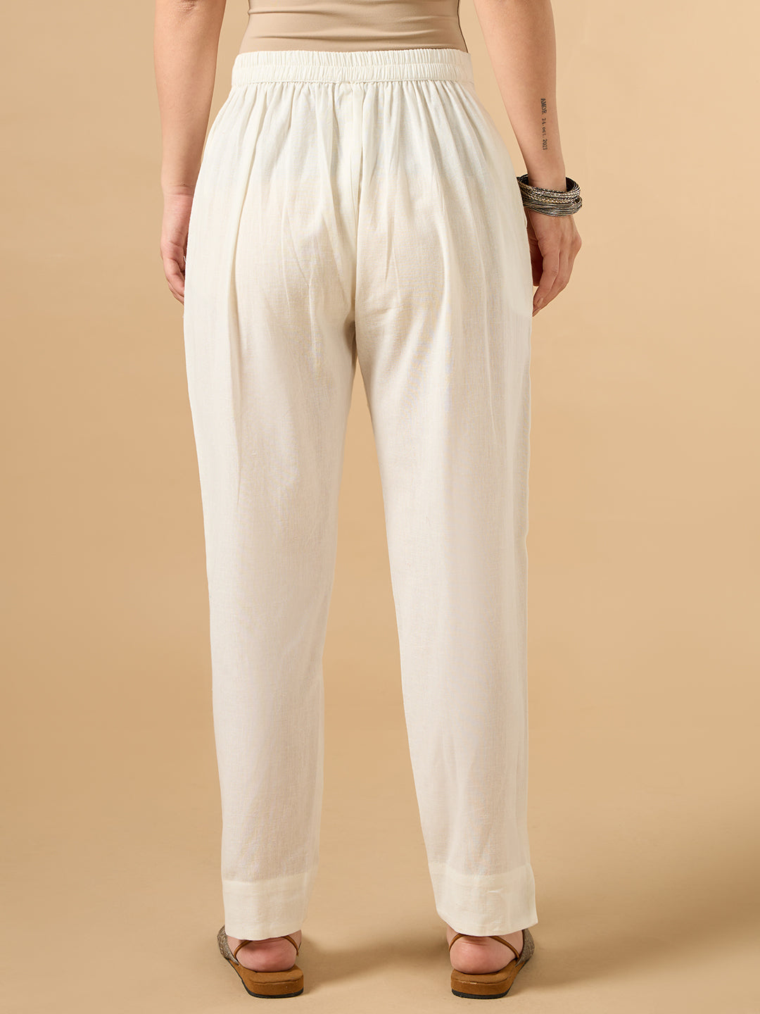 White Cotton Straight Pant