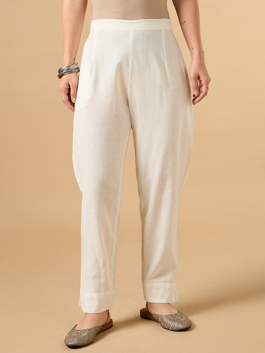 White Cotton Straight Pant