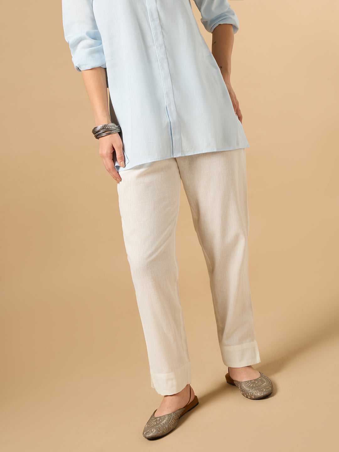 White Cotton Straight Pant