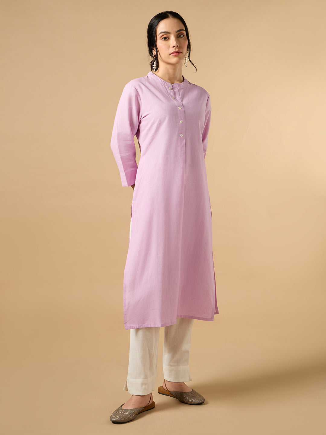 Classic Linen Lavender Straight Long Kurta