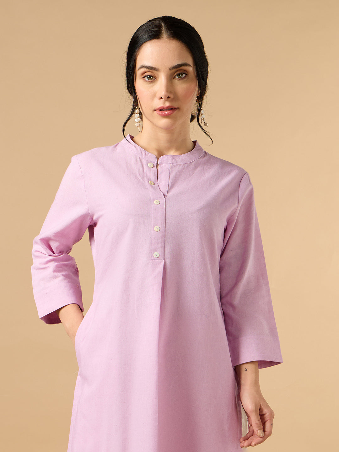 Classic Linen Lavender Straight Long Kurta