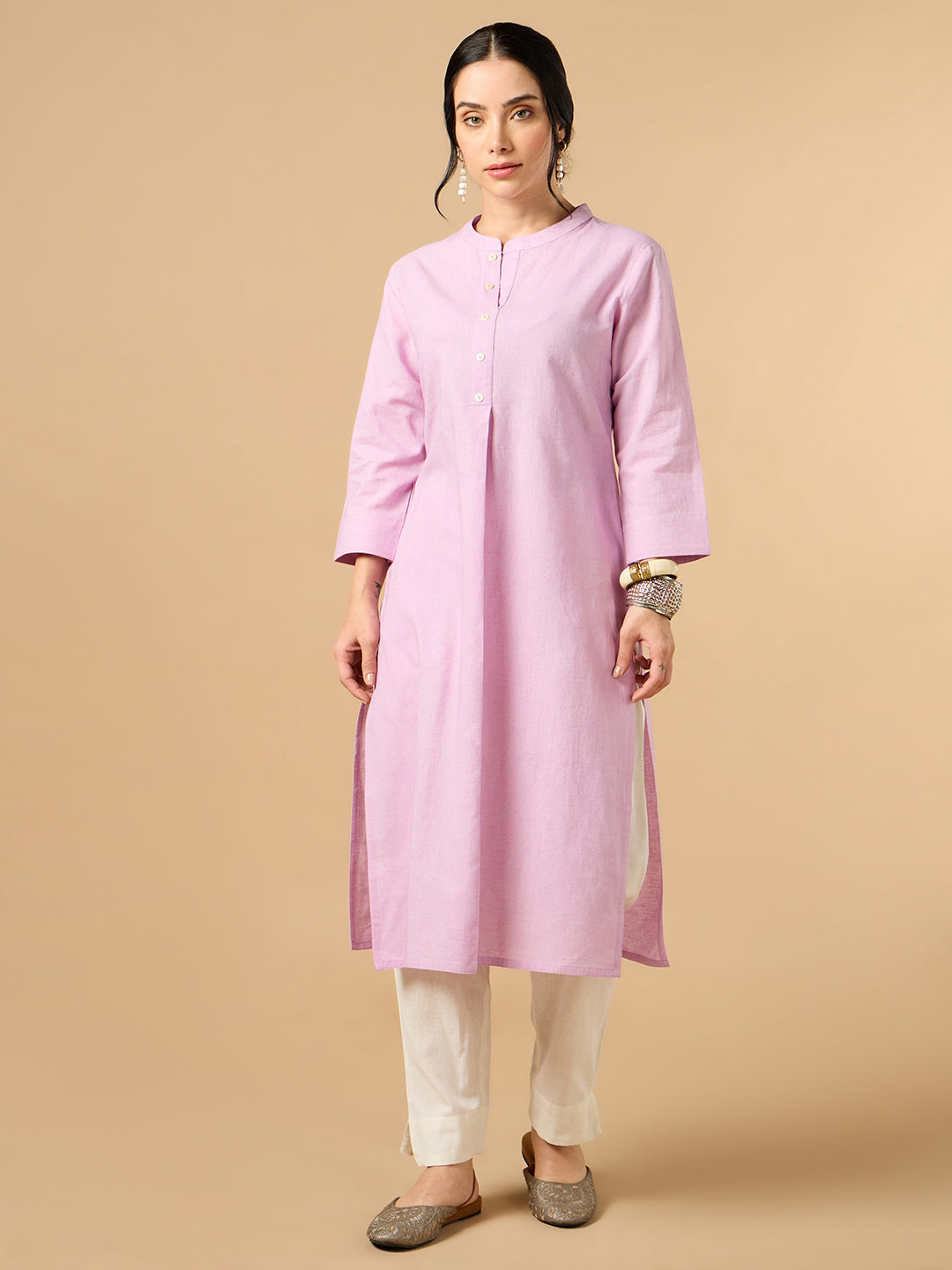 Classic Linen Lavender Straight Long Kurta