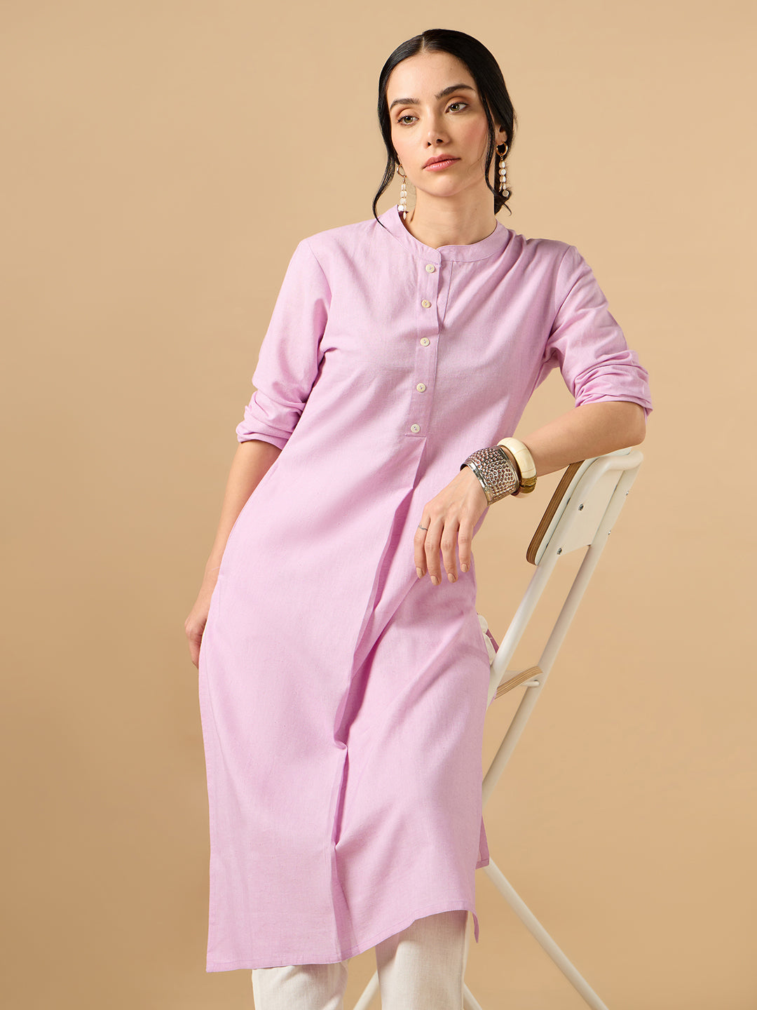 Classic Linen Lavender Straight Long Kurta