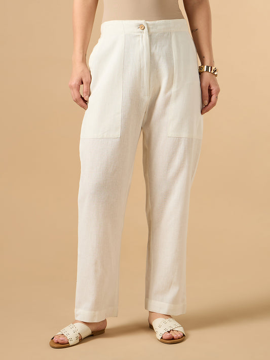 White Cotton Smart Pant
