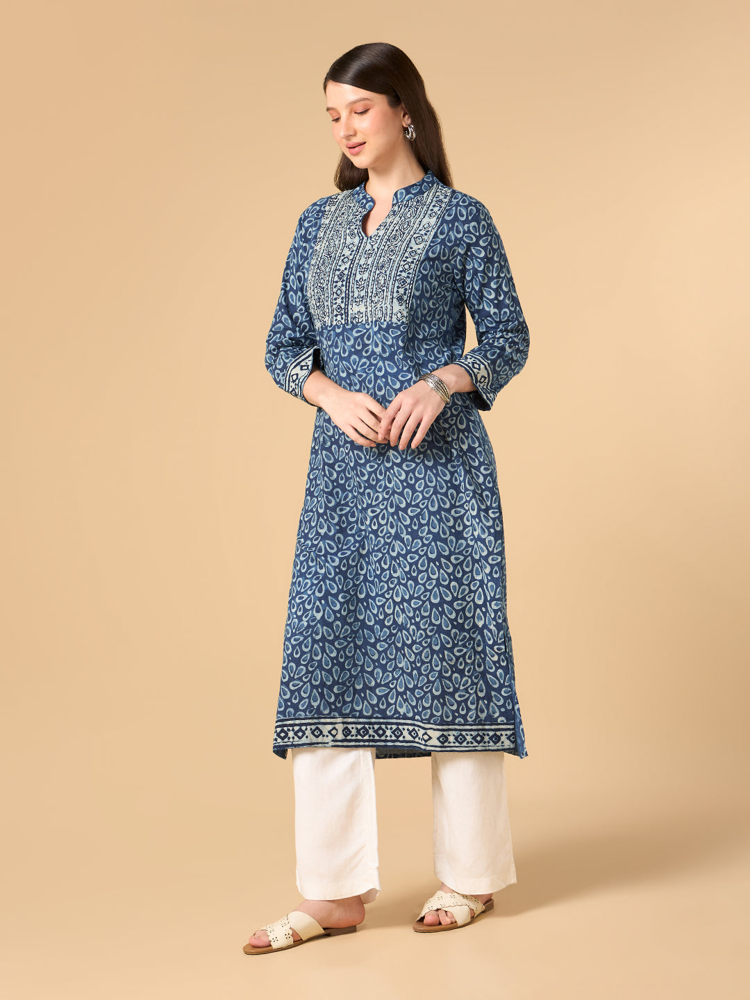 Indigo Raindrop Print Cotton Kurta