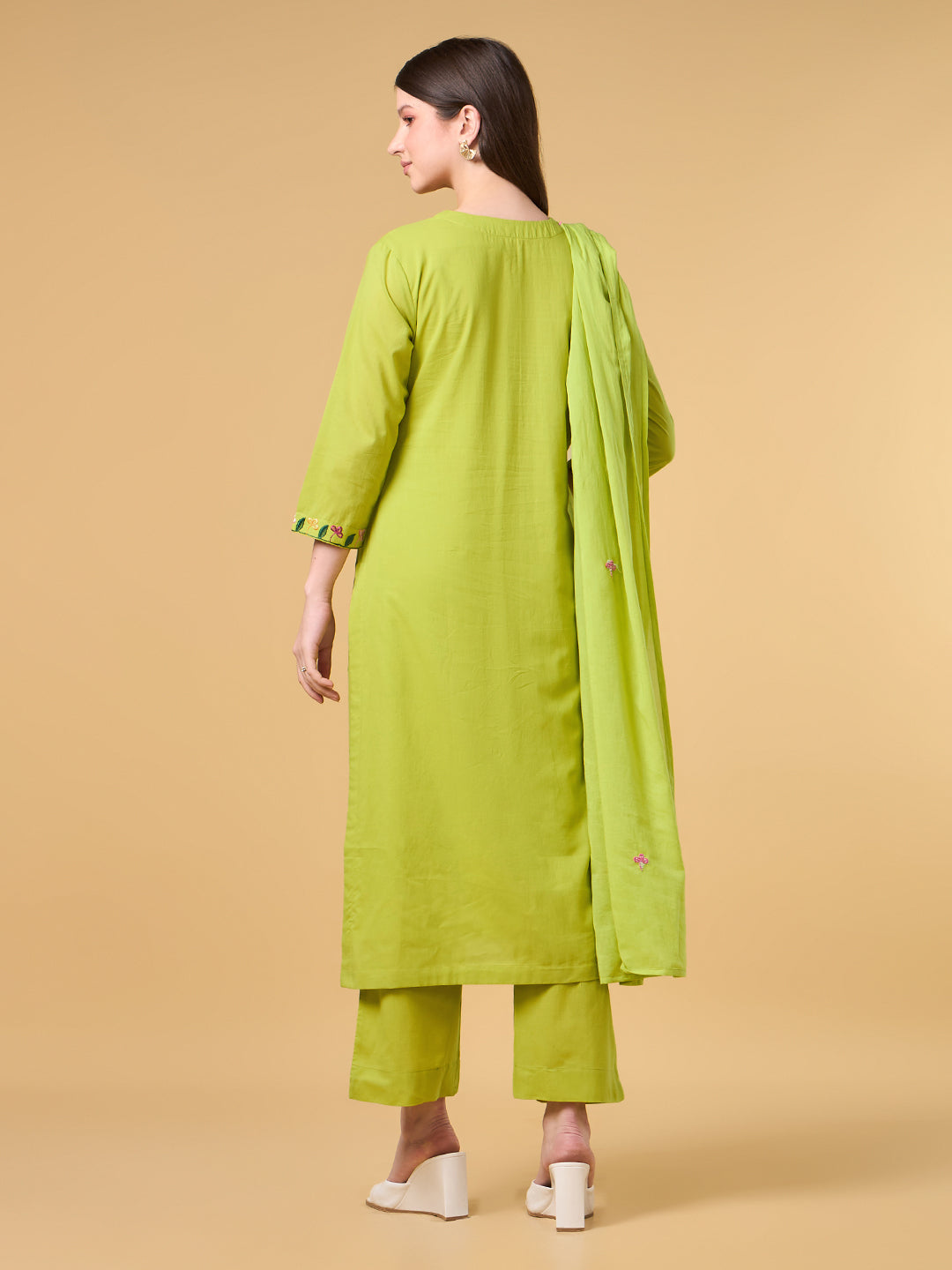 Green Embroidered Cotton Suit