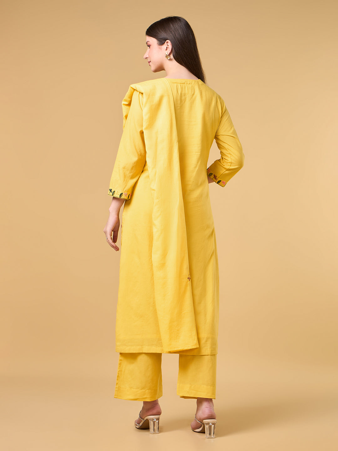 Yellow Embroidered Cotton Suit