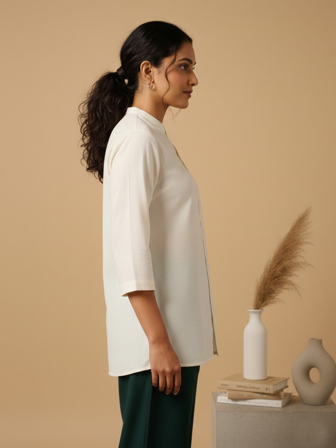 Classic Linen Off White Short Kurta