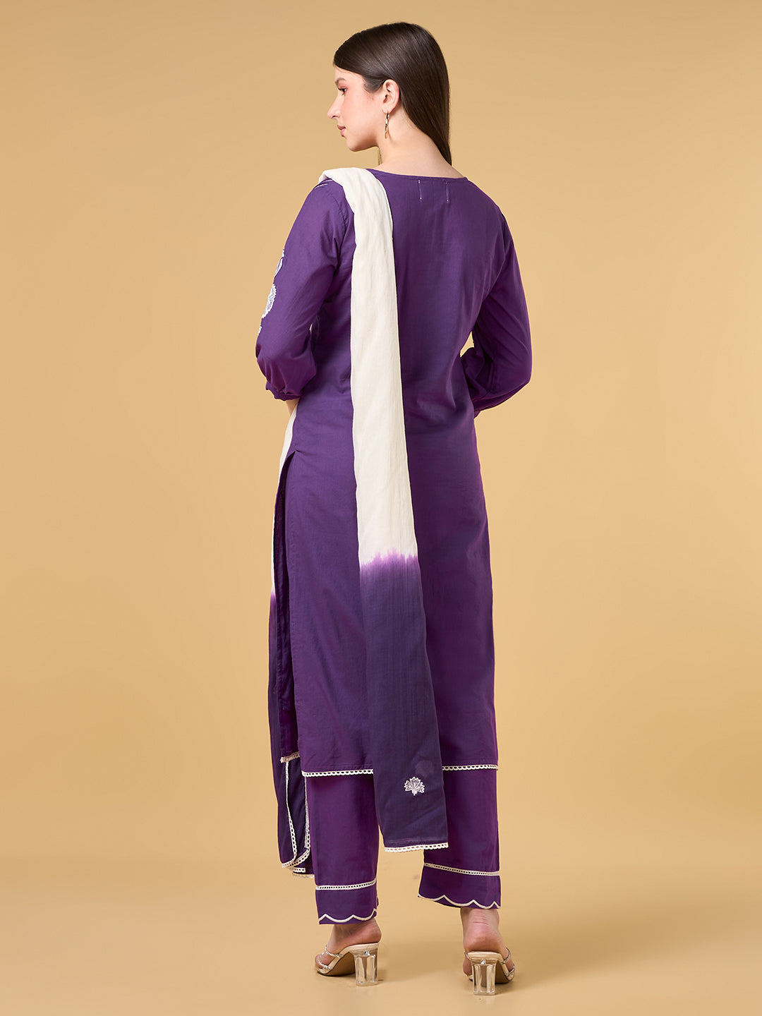 Dark Purple Embroidered Cotton Suit