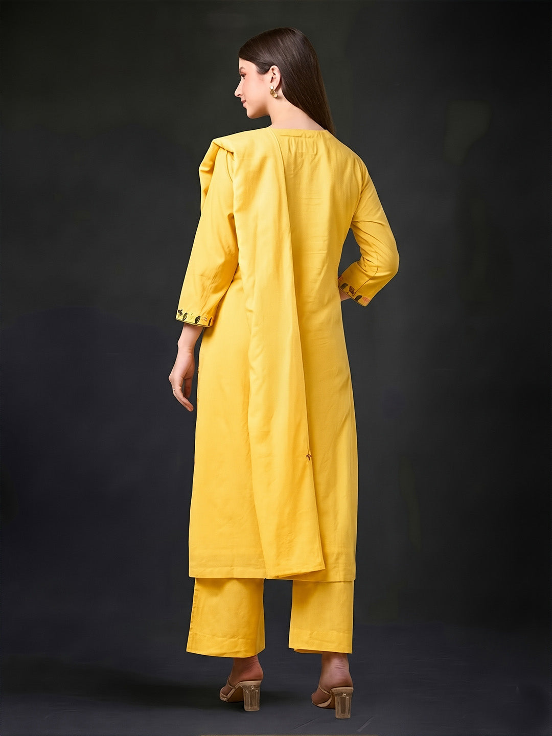 Yellow Embroidered Cotton Suit