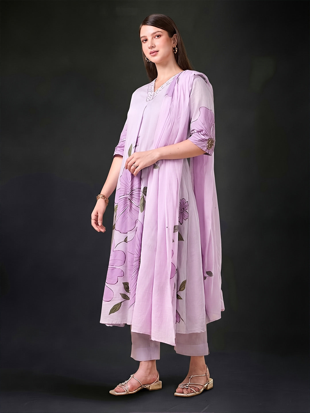 Pastel Mauve Brush Painted Cotton Suit