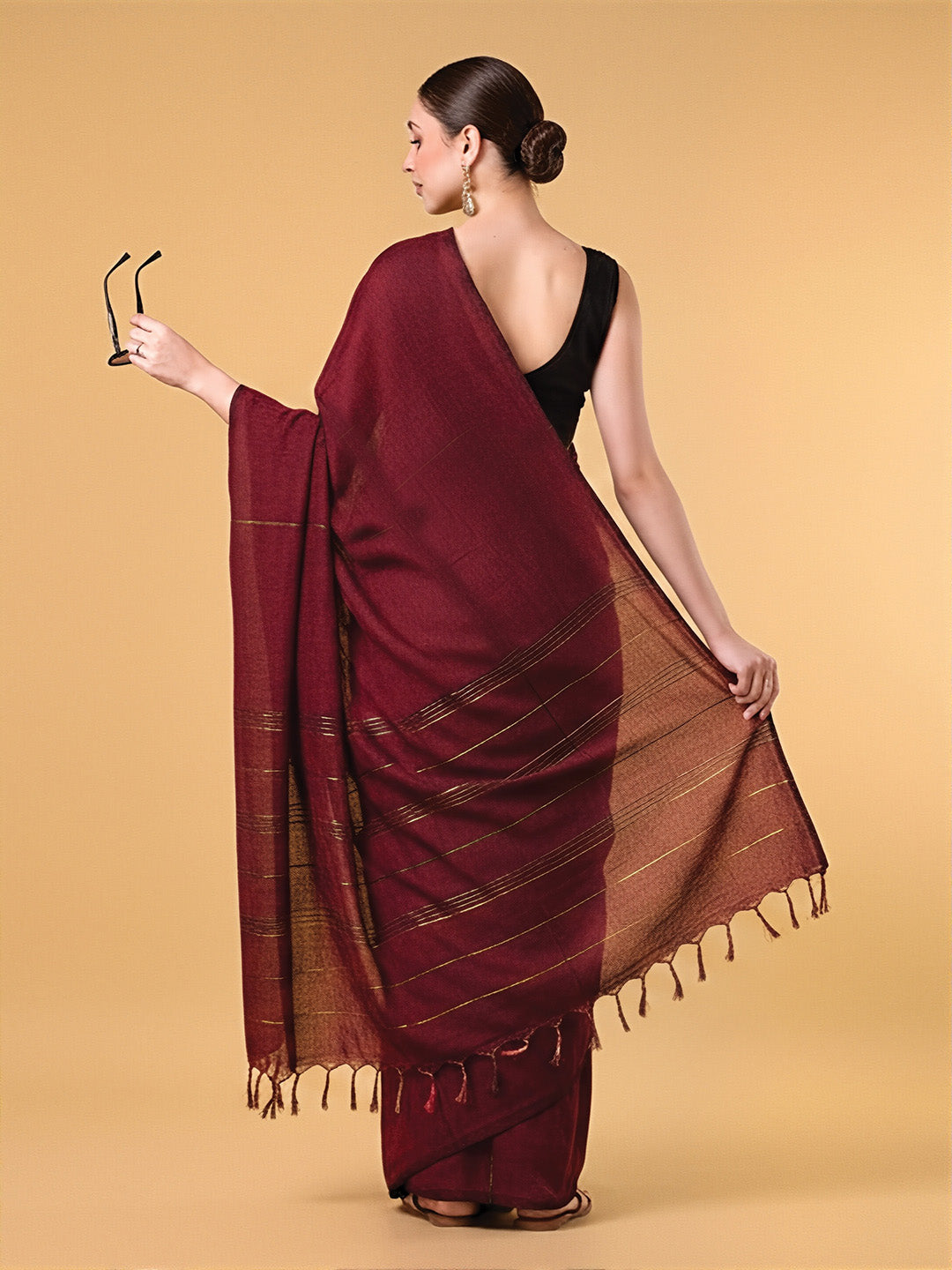 Brown Mercerised Cotton Saree
