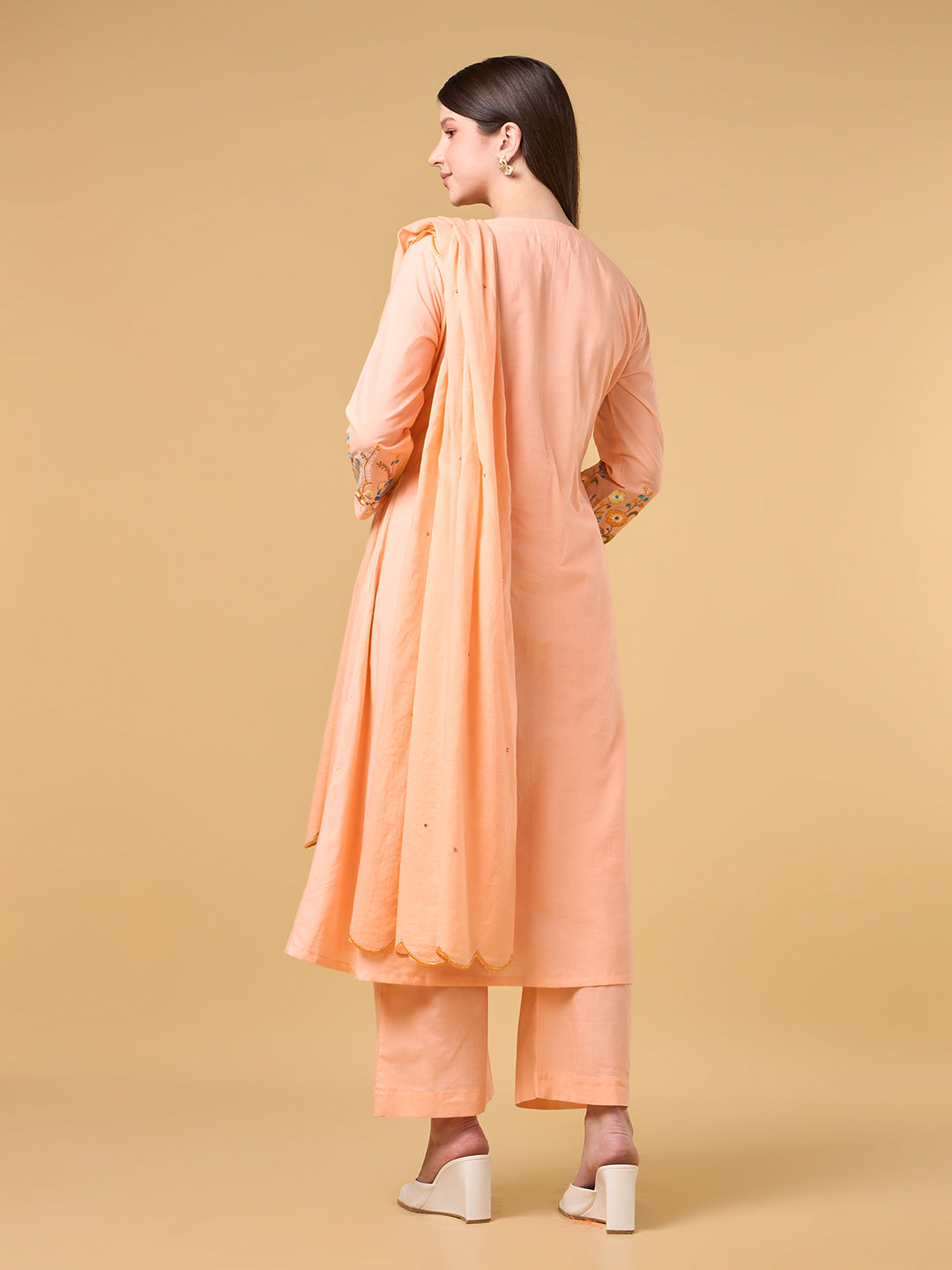 Peach Embroidered Cotton Suit