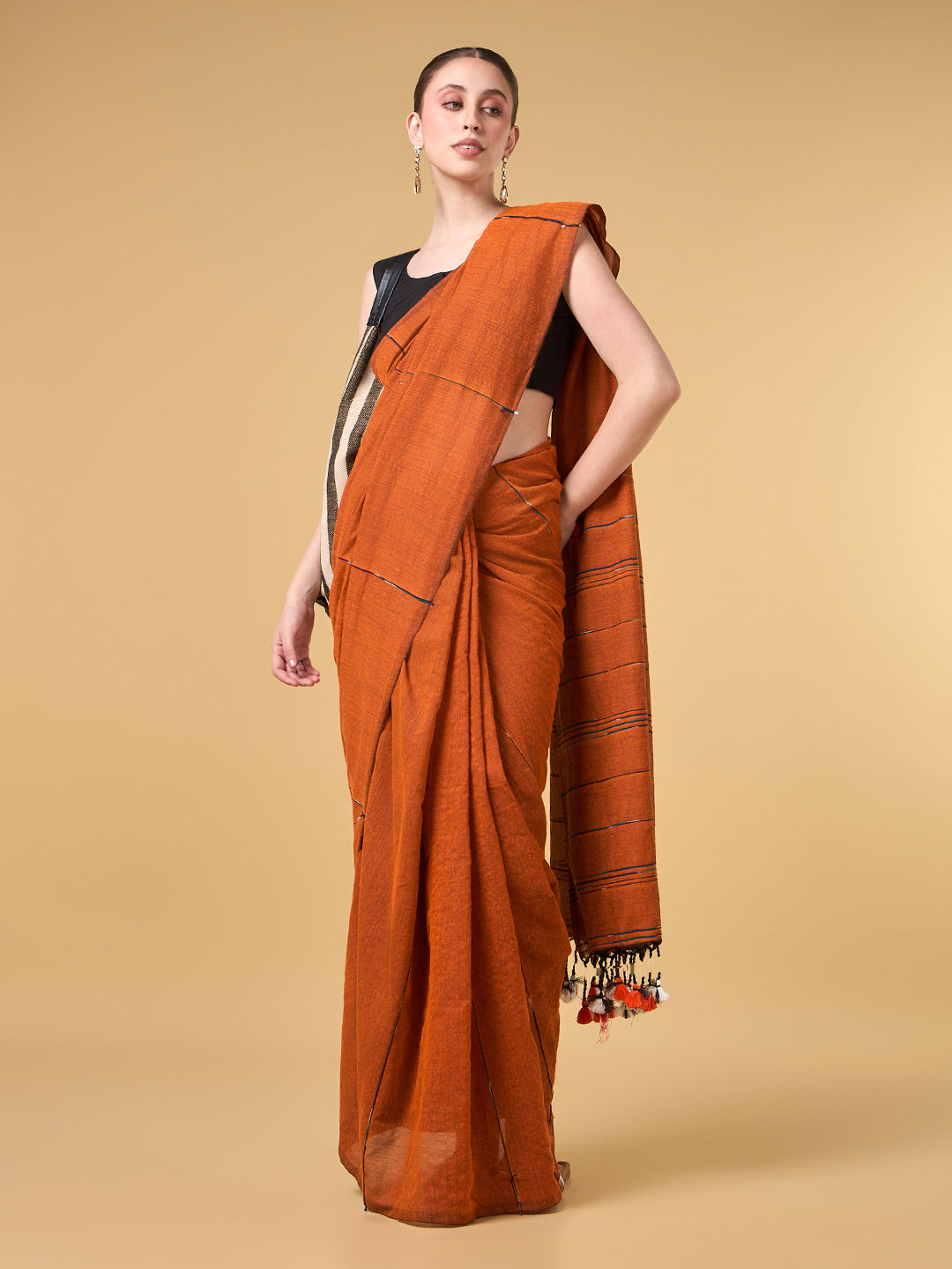 Rust Orange Mercerised Cotton Saree