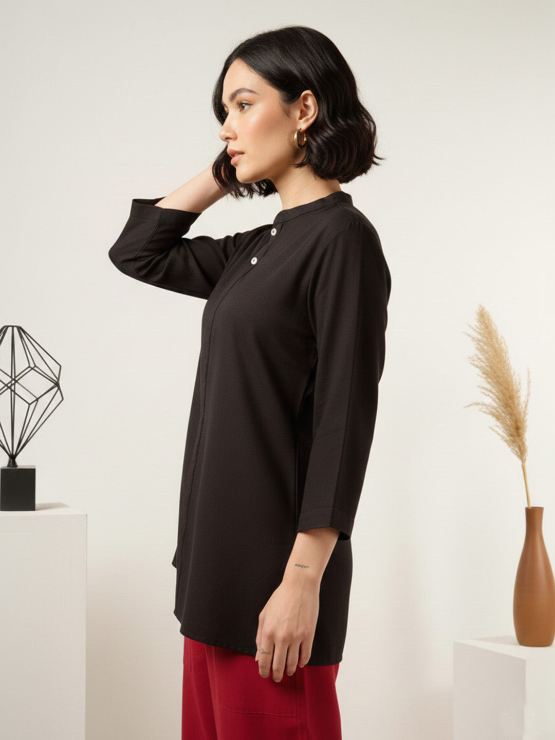 Classic Linen Black Short kurta