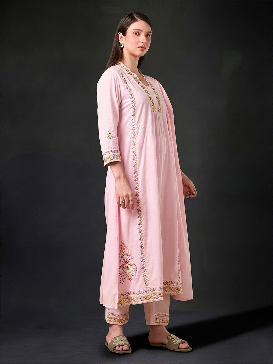 Pastel Pink Embroidered Cotton Suit