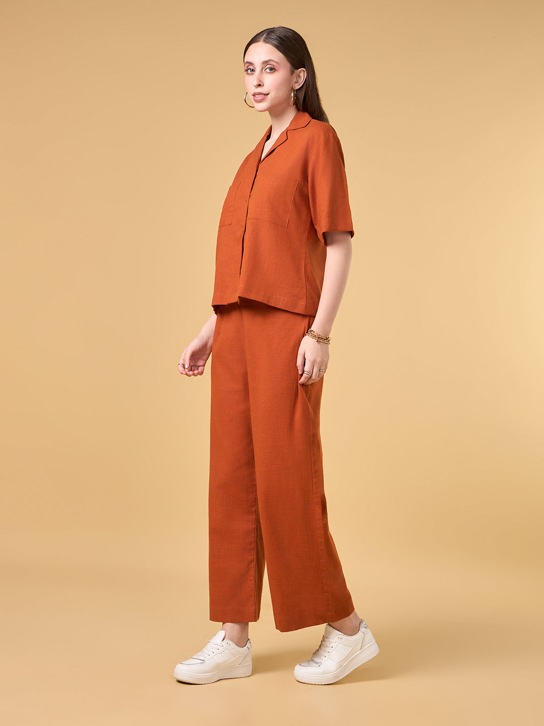 Rust Orange solid Cotton Co-ord Set