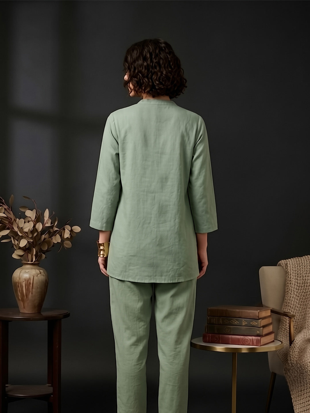 Classic Linen Smoke Green Short Kurta