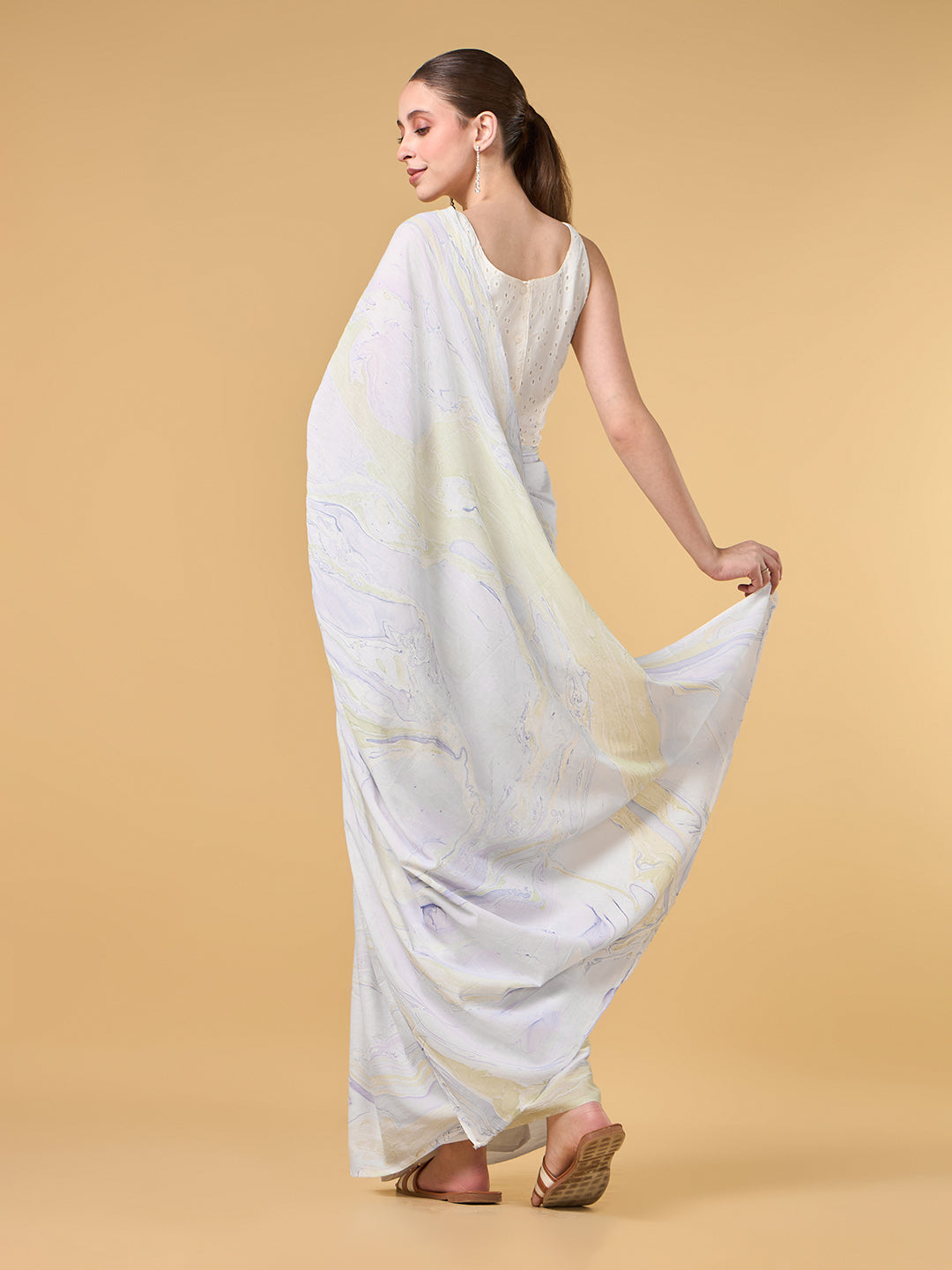 Purple Paradise Hand Marble Printed Cotton Saree