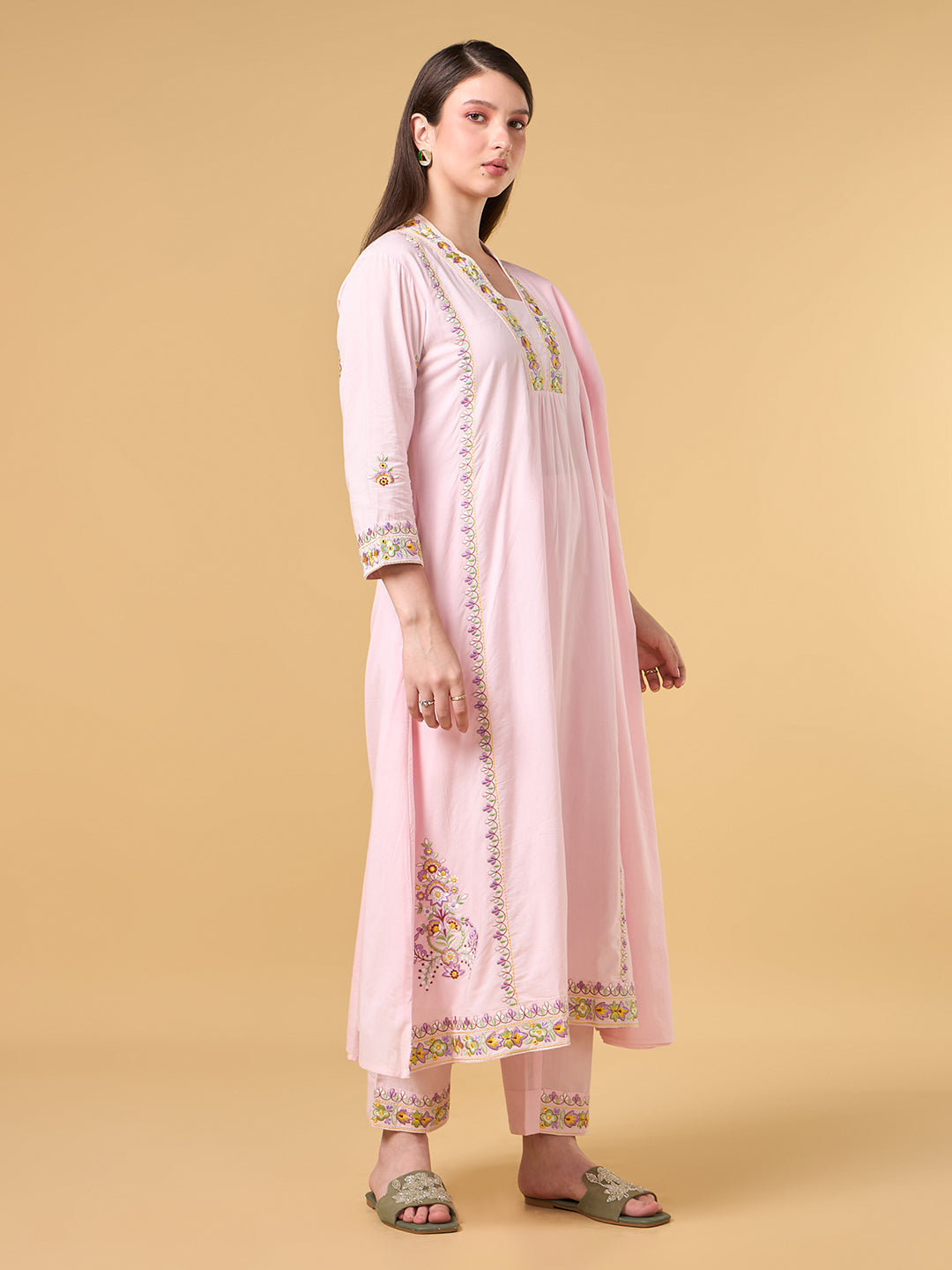 Pastel Pink Embroidered Cotton Suit