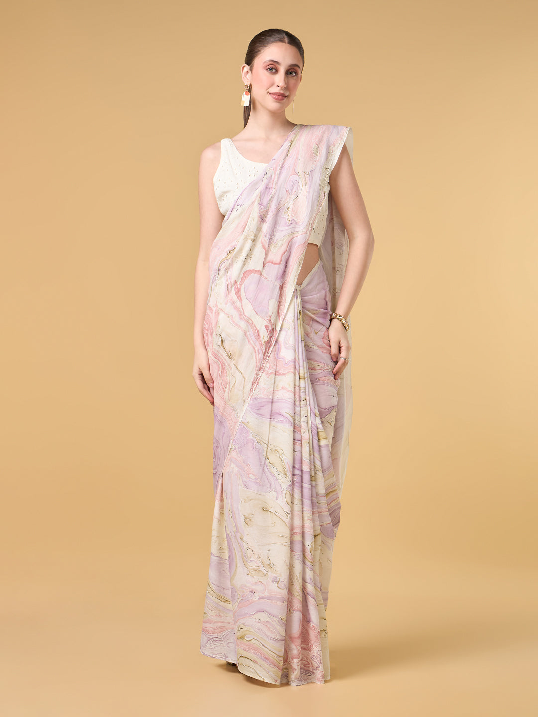 Pink City Hand Marble Printed Cotton Saree