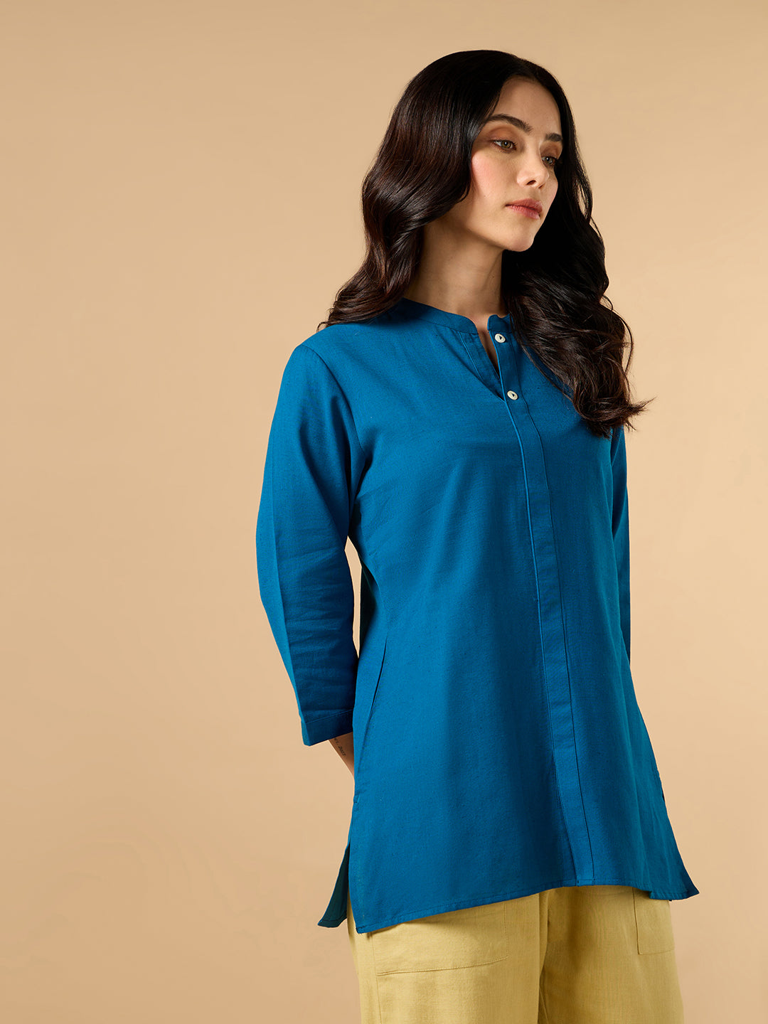 Classic Linen Spanish Blue Short kurta