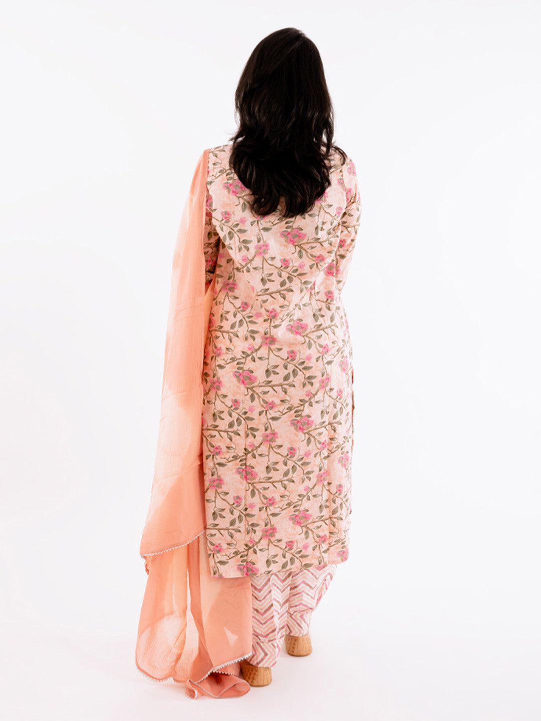 Blushing Peach Mirror Work Cotton Suit