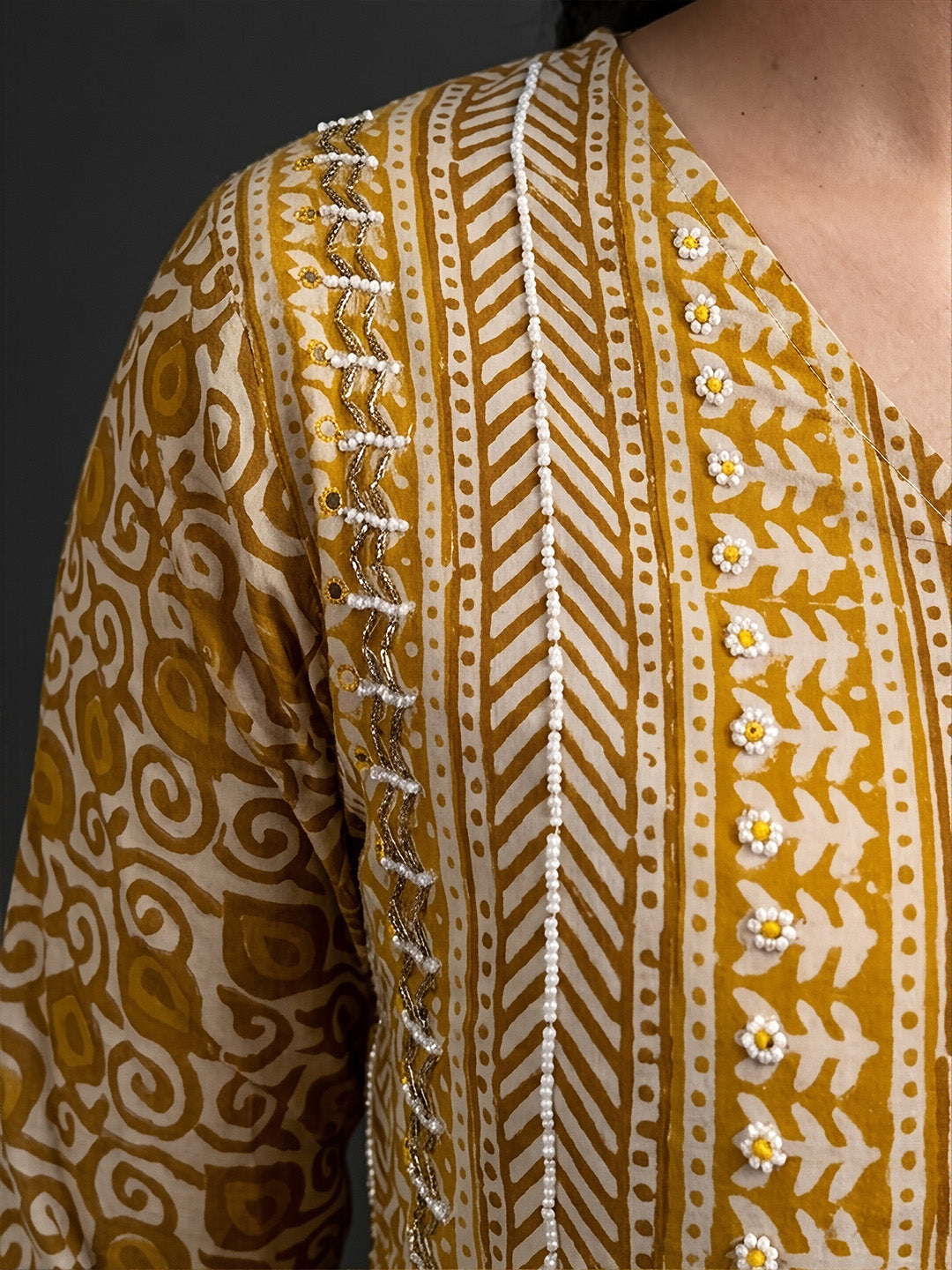 Ivory Pearl Work Cotton Kurta