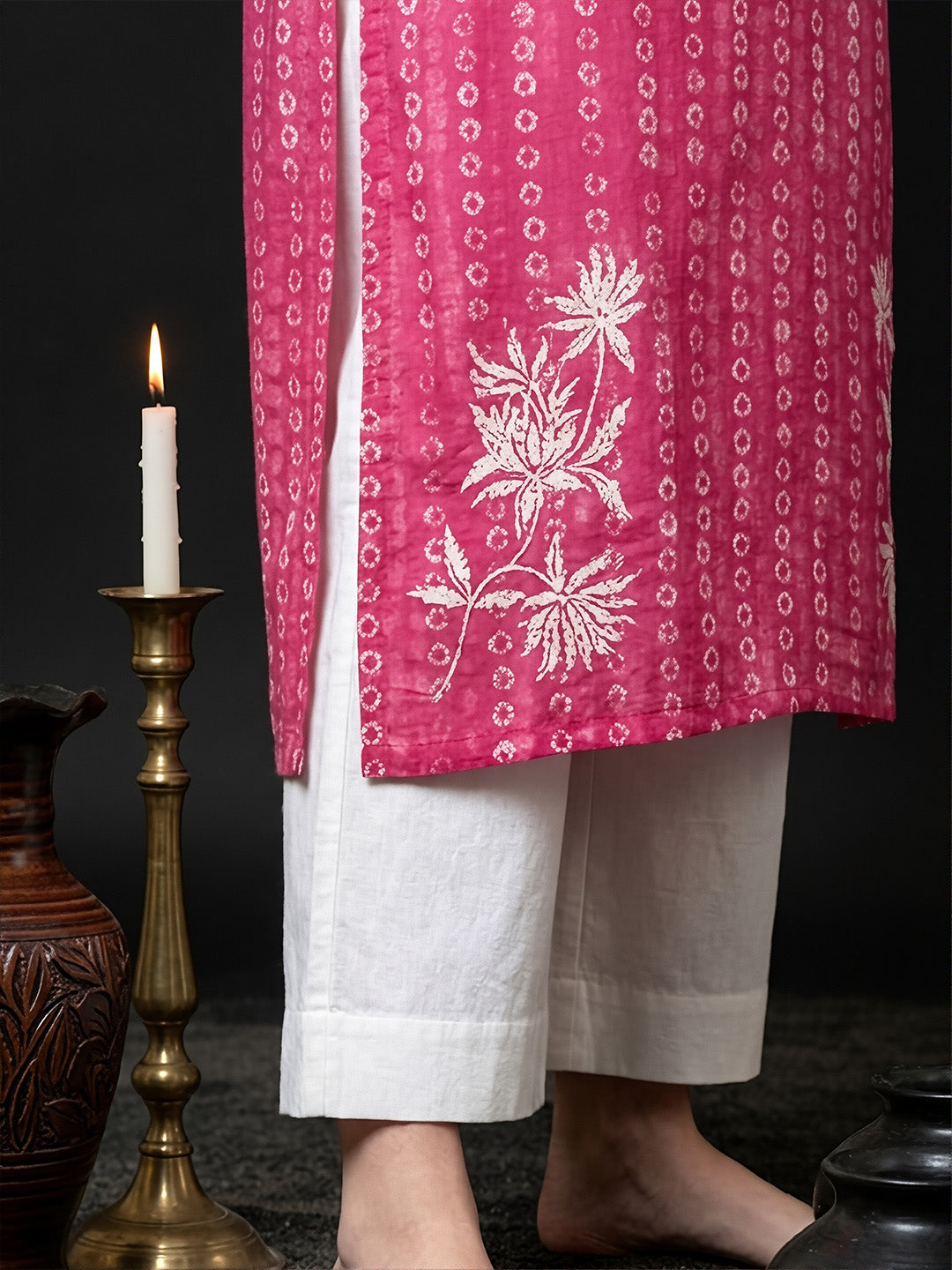 Earthy Pink Pearl Work Cotton Kurta