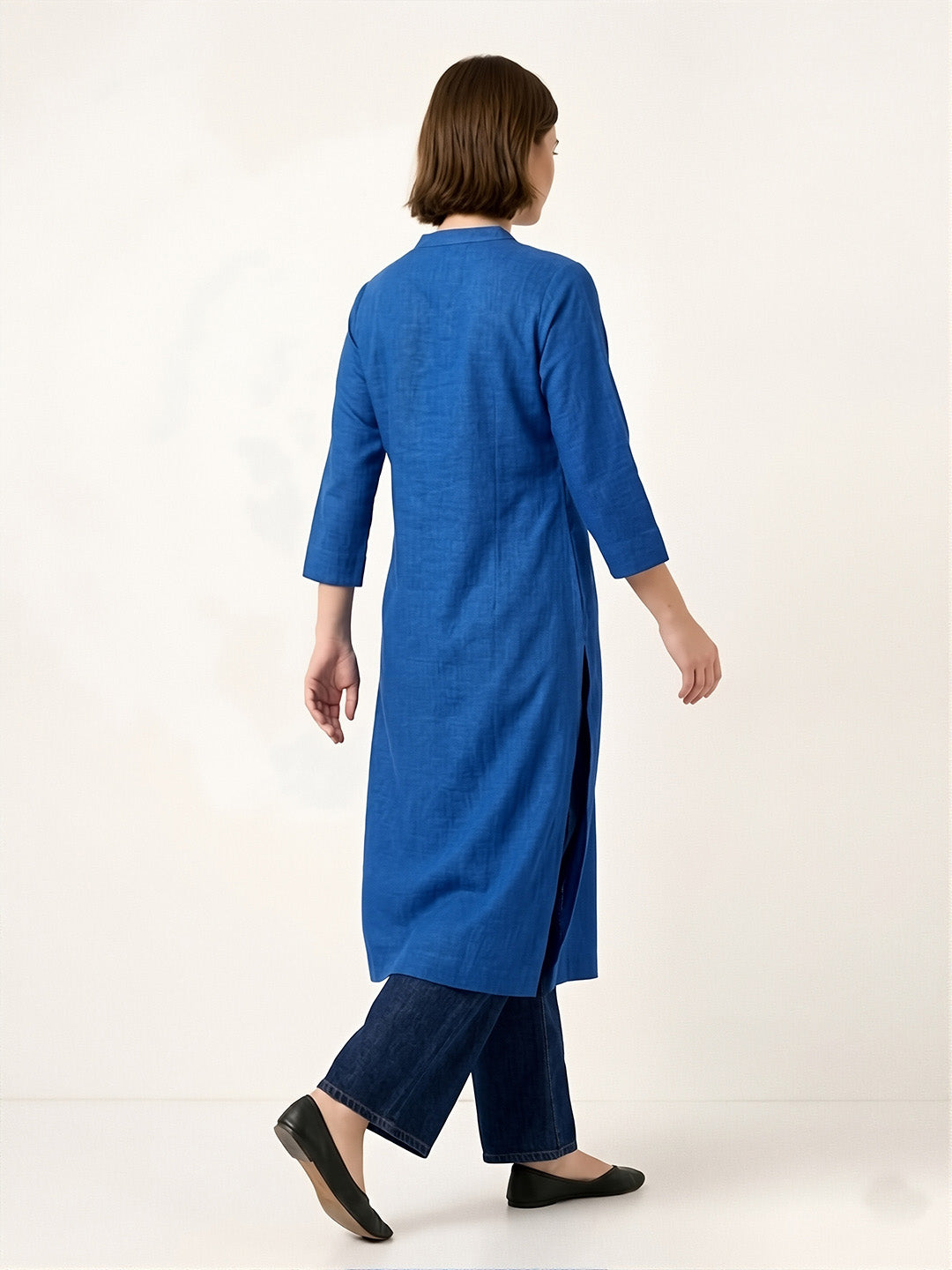 Classic Linen Royal Blue Straight Long Kurta