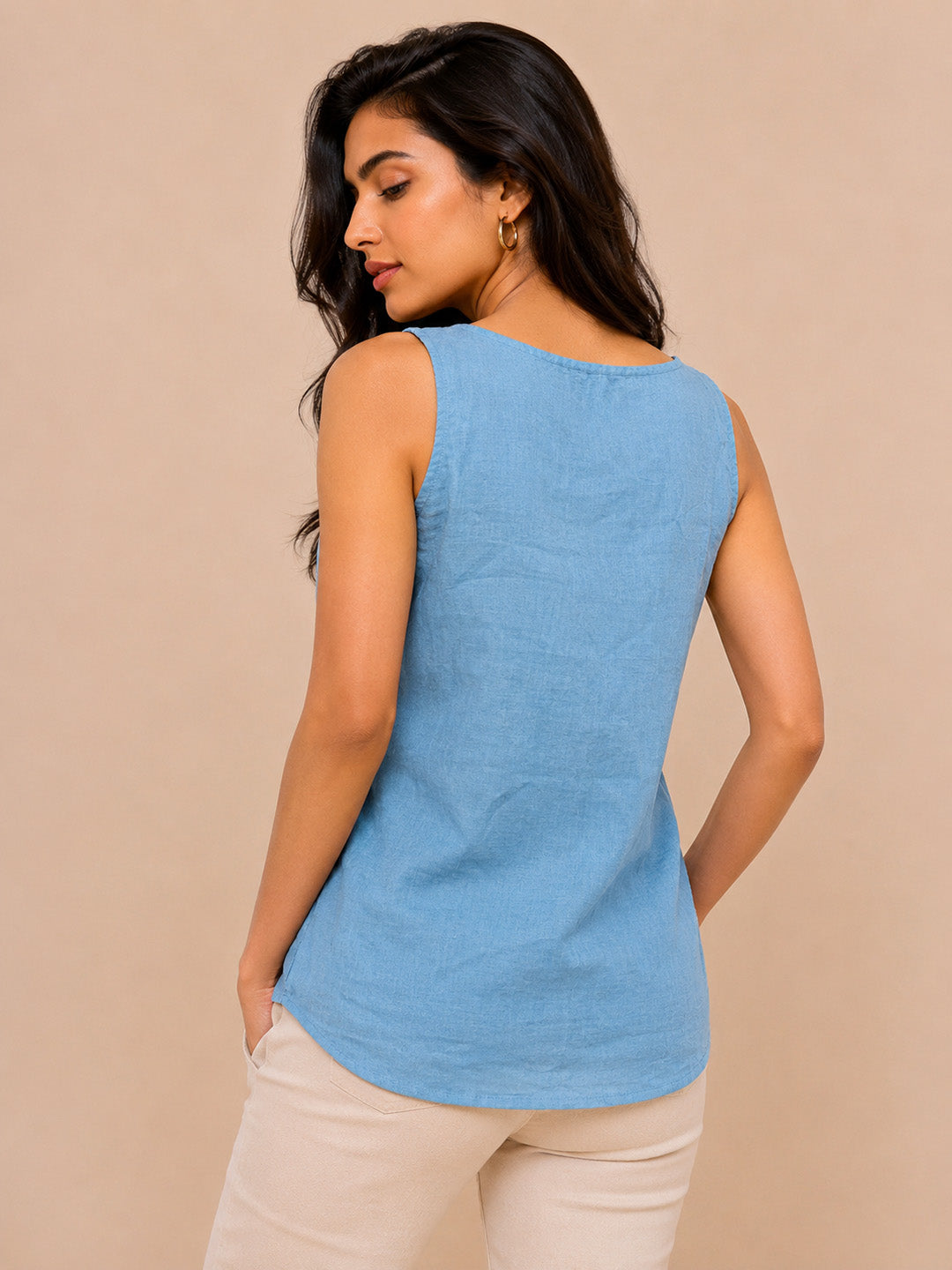 Light Blue Cotton Short Kurta