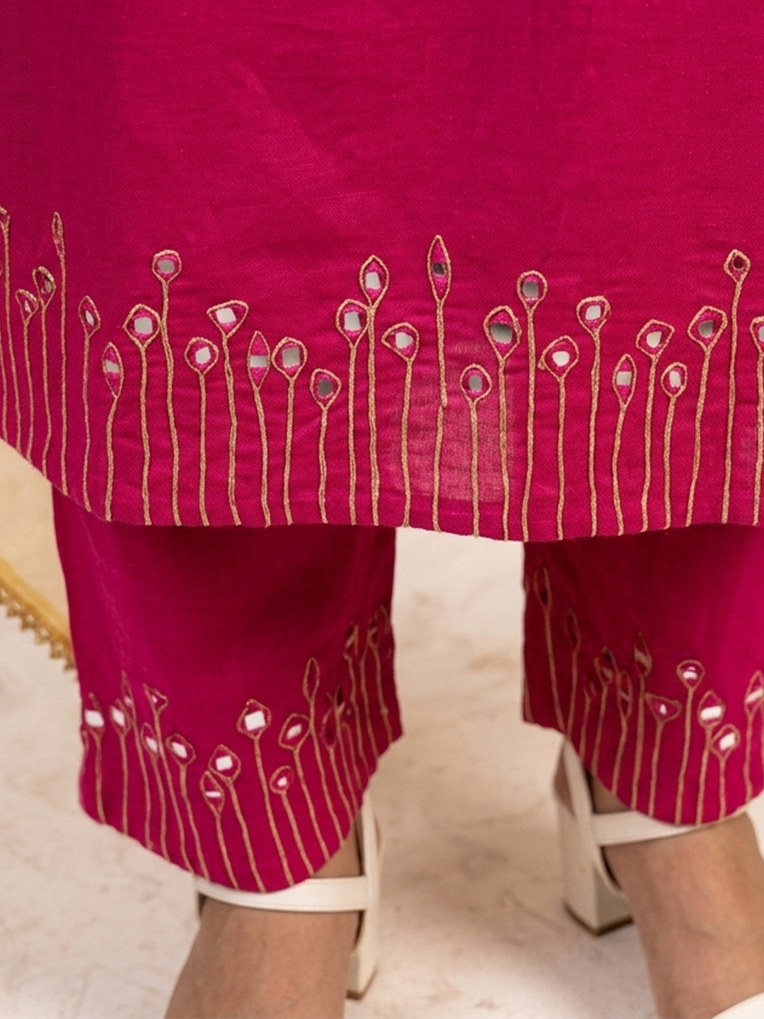 Saanjh Rani Pink Mirror Work Cotton Suits