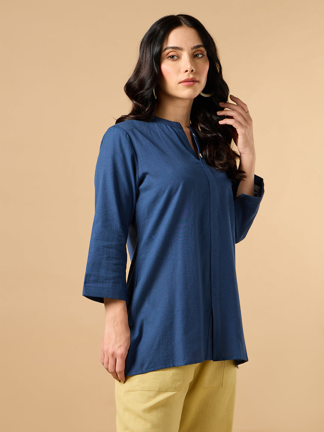 Classic Linen Navy Blue Short kurta