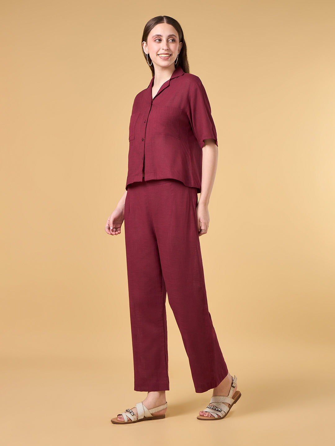 Scarlet Red Solid Cotton Co-ord Set