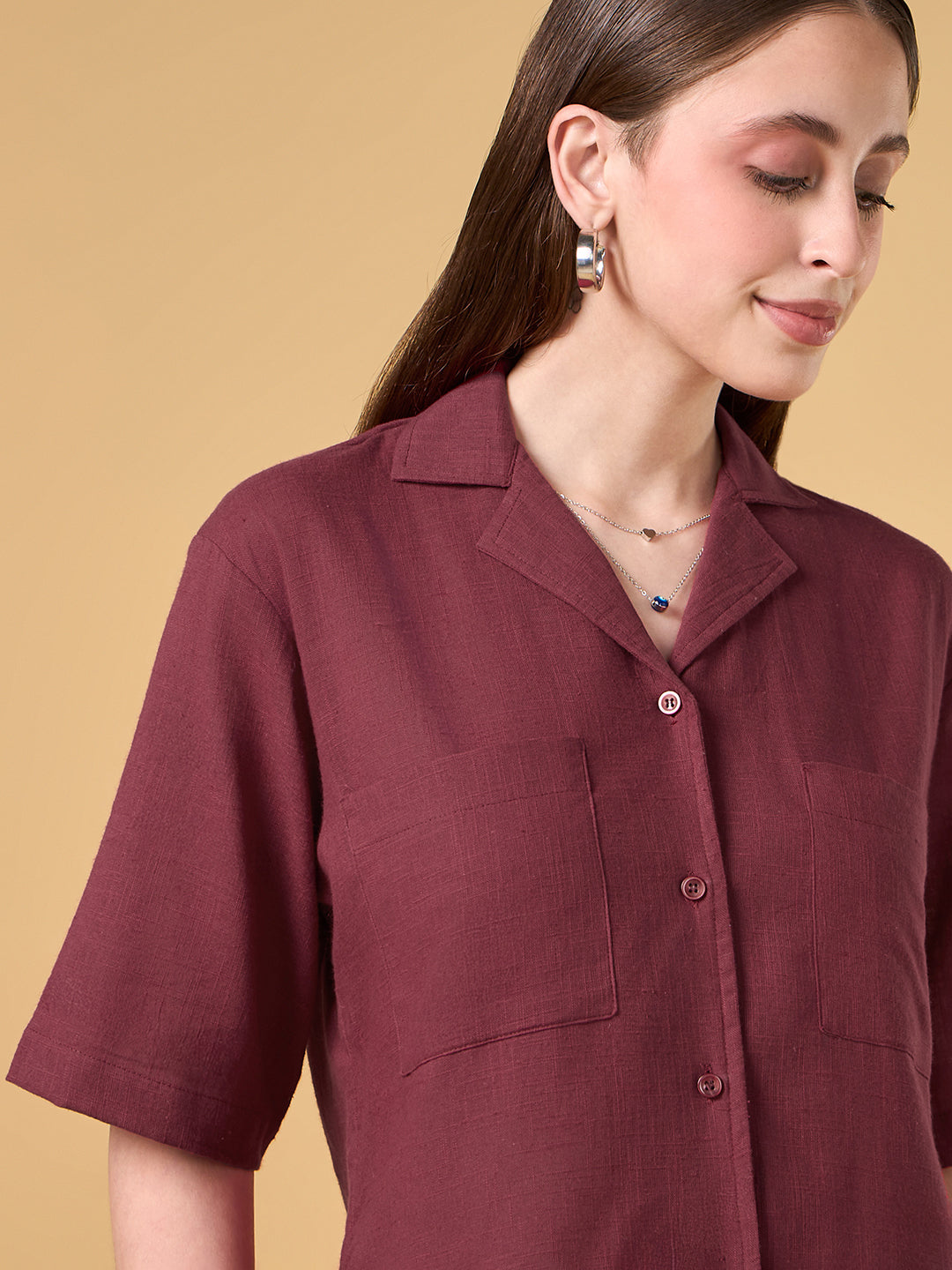 Miss Maroon Solid Cotton Co-ord Set