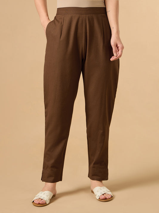 Brown Cotton Staight Pant