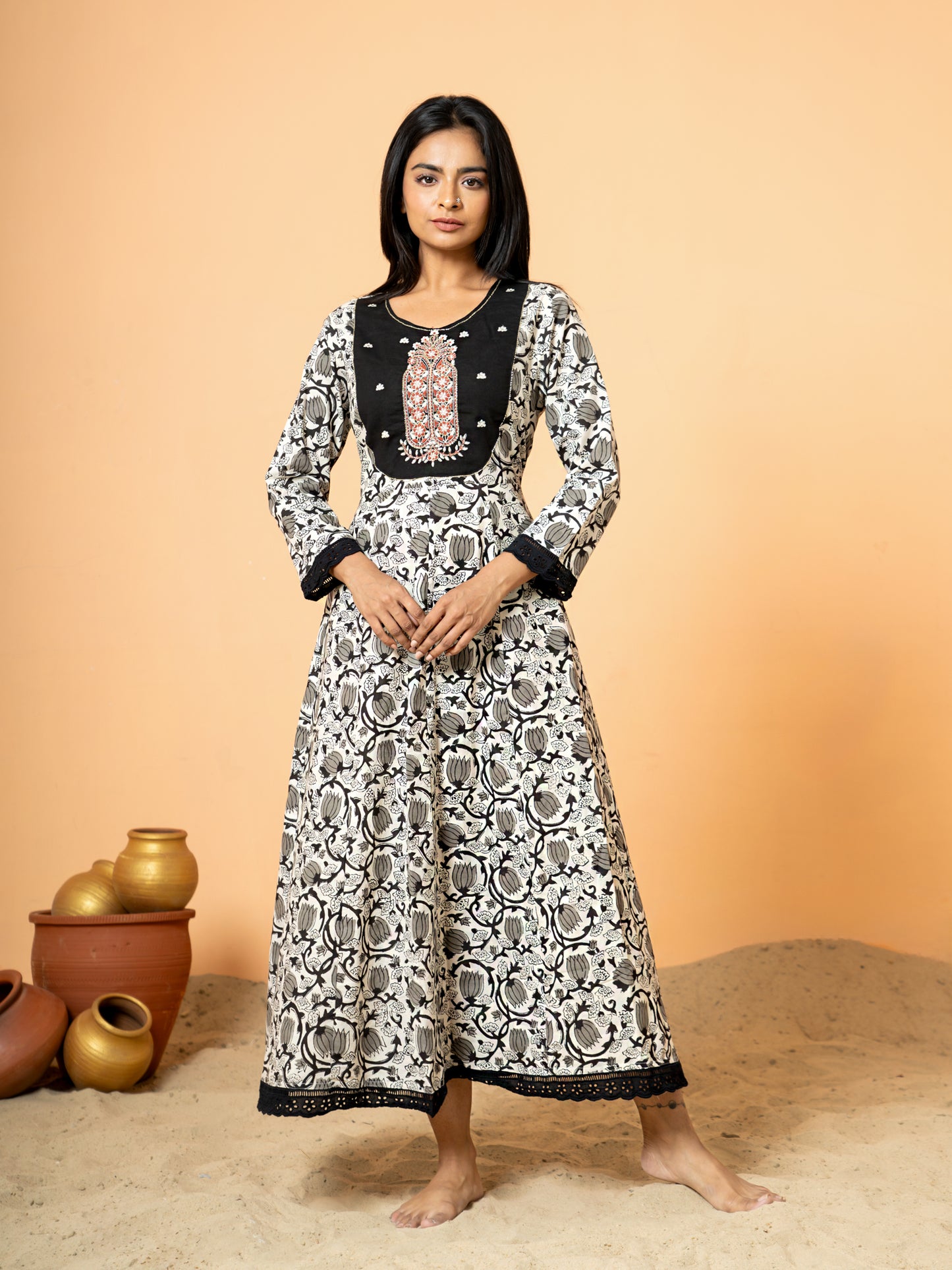 Black Paisley Anarkali Cotton Kurta