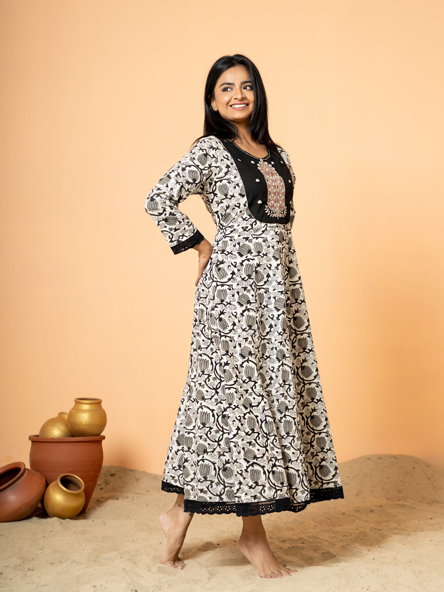 Black Paisley Anarkali Cotton Kurta