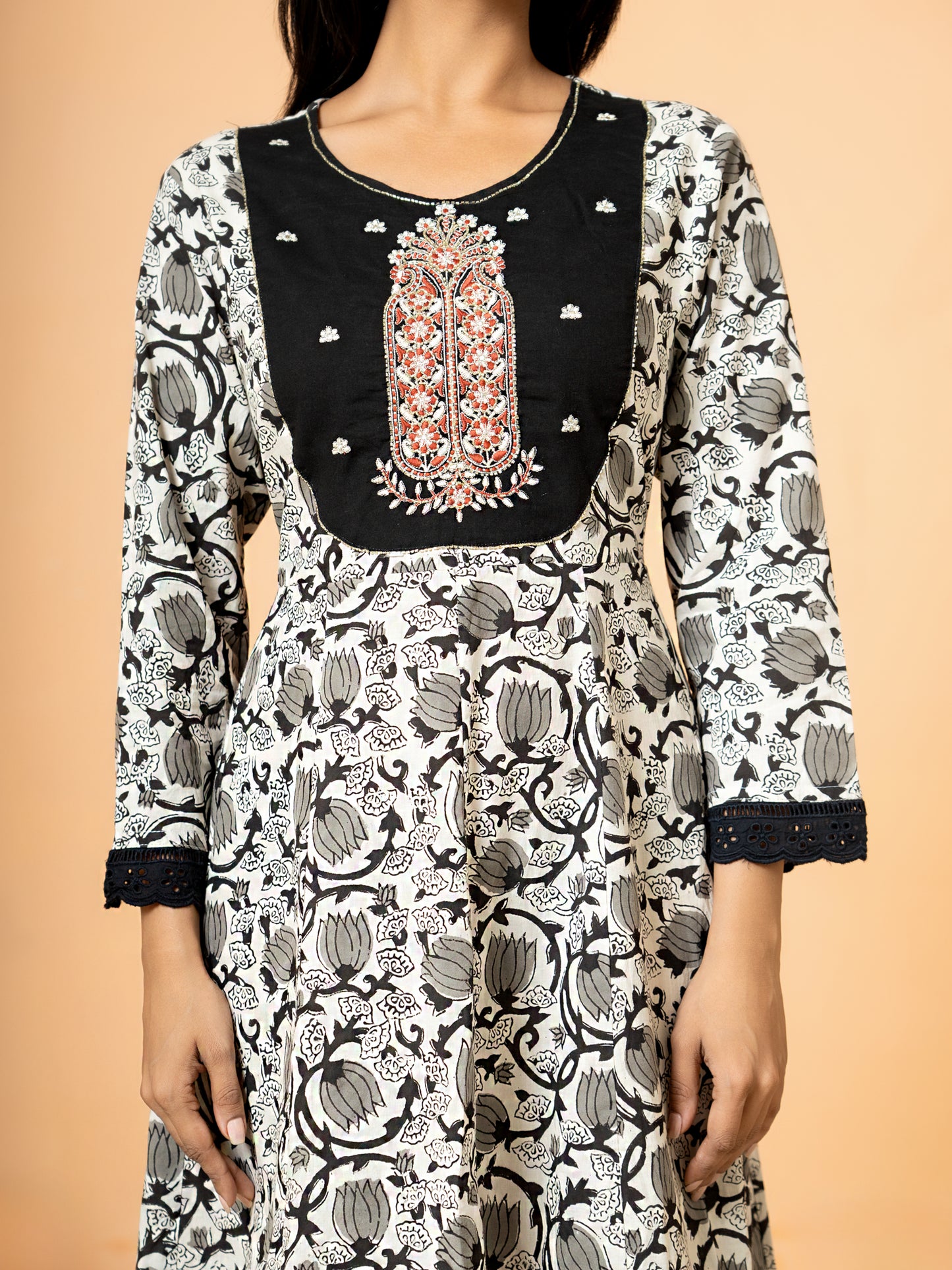 Black Paisley Anarkali Cotton Kurta