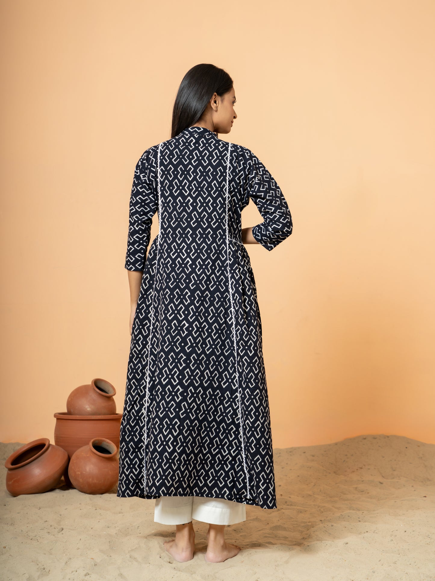 Black Butterfly Anarkali Cotton Kurta