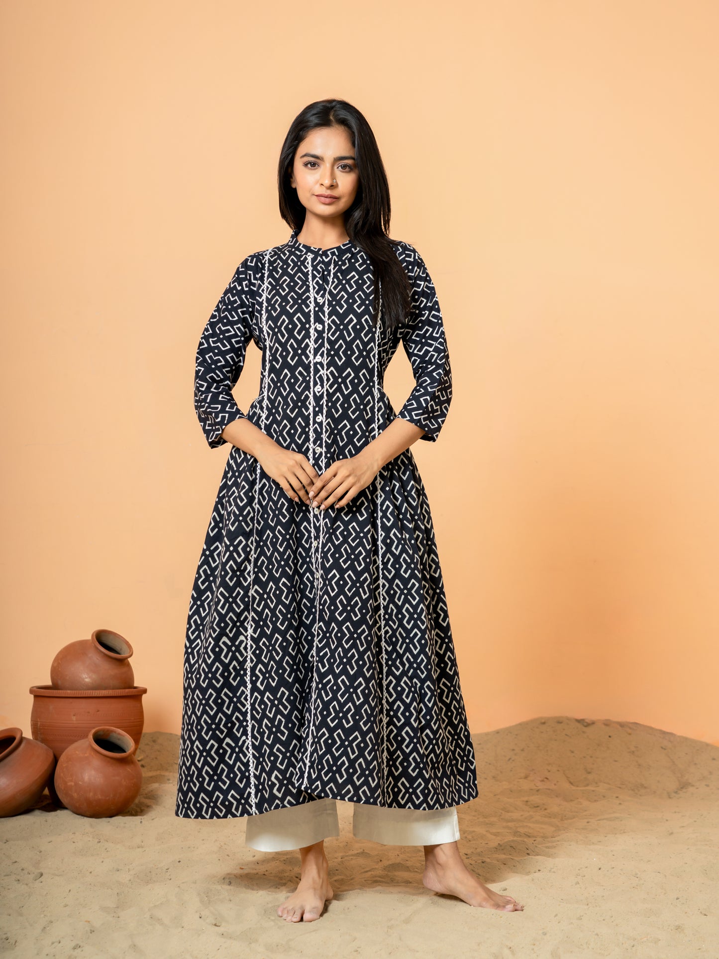 Black Butterfly Anarkali Cotton Kurta