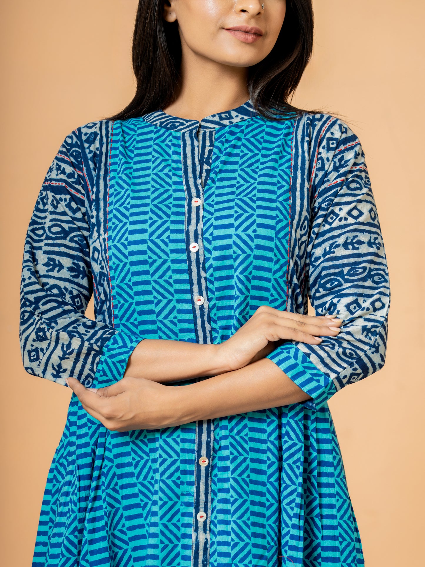 Blue Chervon Anarkali Cotton Kurta