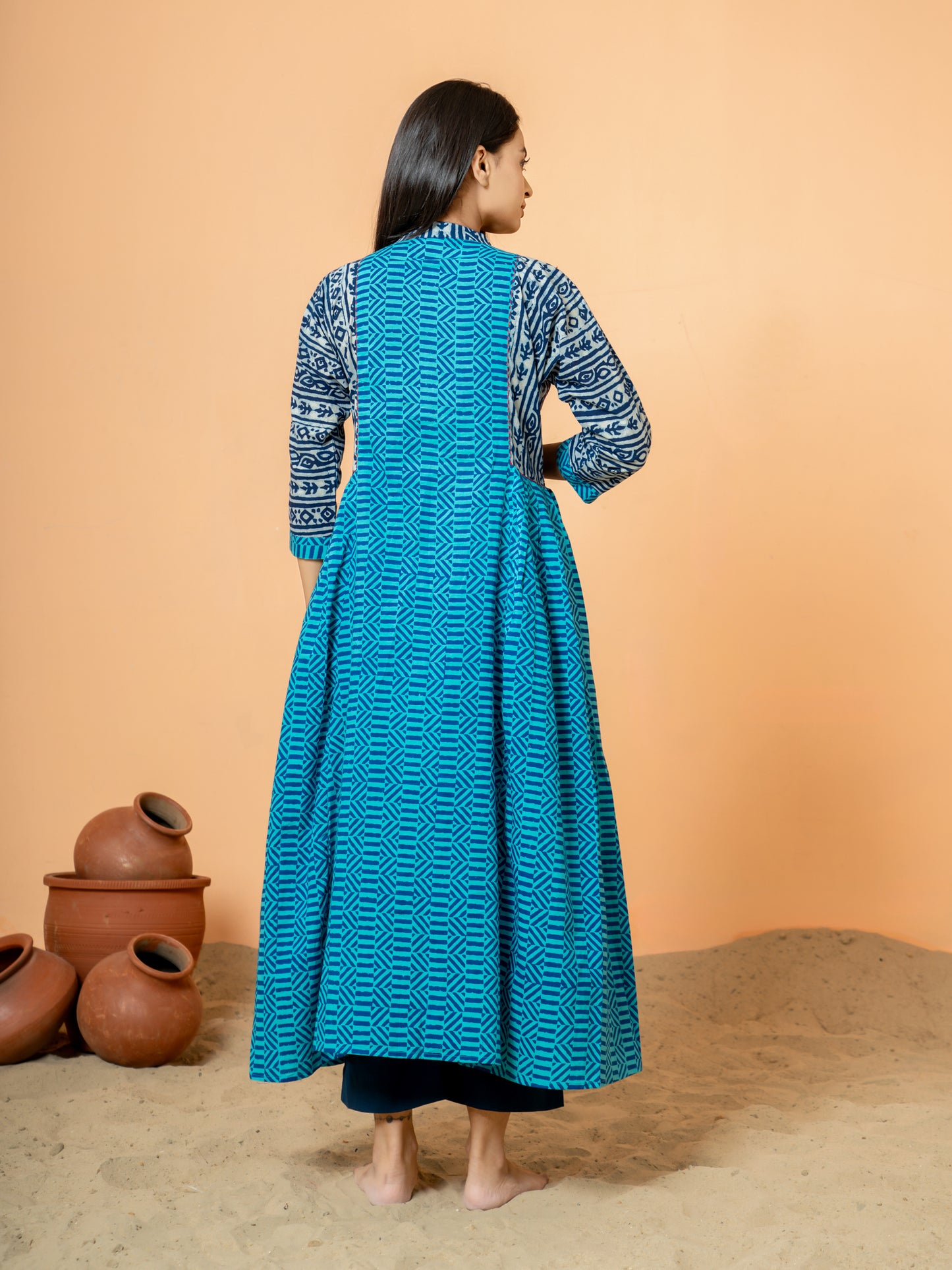 Blue Chervon Anarkali Cotton Kurta