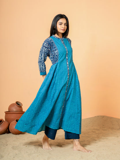 Blue Chervon Anarkali Cotton Kurta